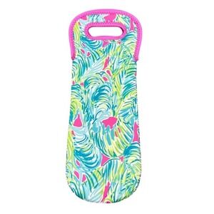 Lilly Pulitzer Neoprene Wine Sleeve Carrying Bag Pink Green Beachy Party Hosting